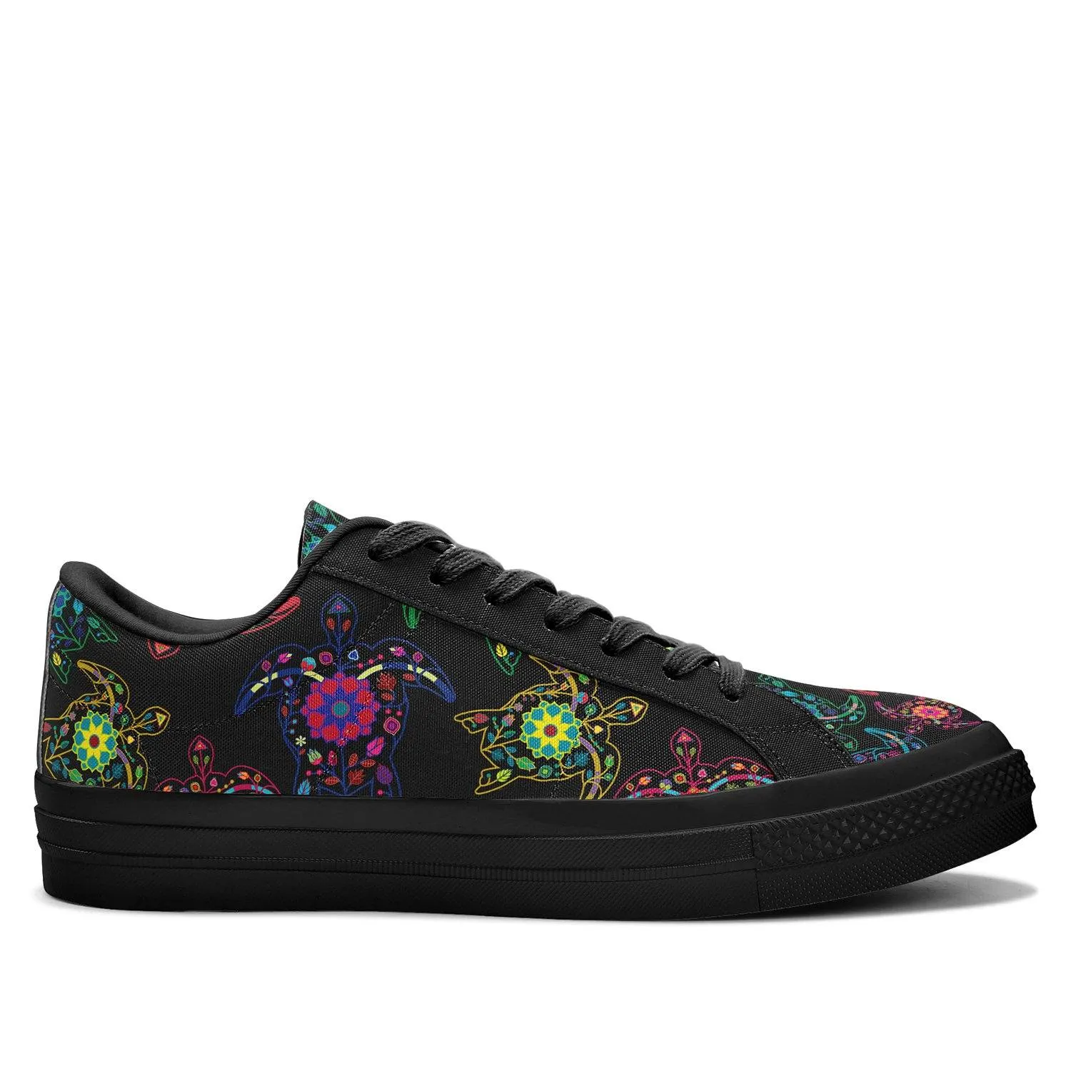 Neon Floral Turtles Aapisi Low Top Canvas Shoes Black Sole