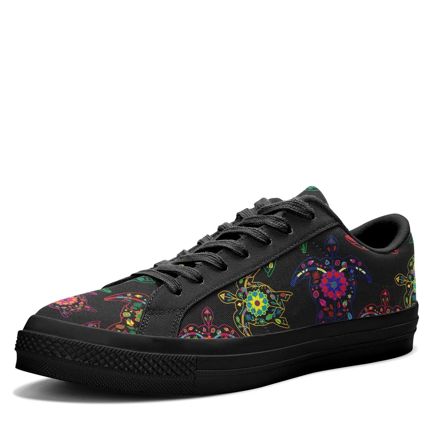 Neon Floral Turtles Aapisi Low Top Canvas Shoes Black Sole