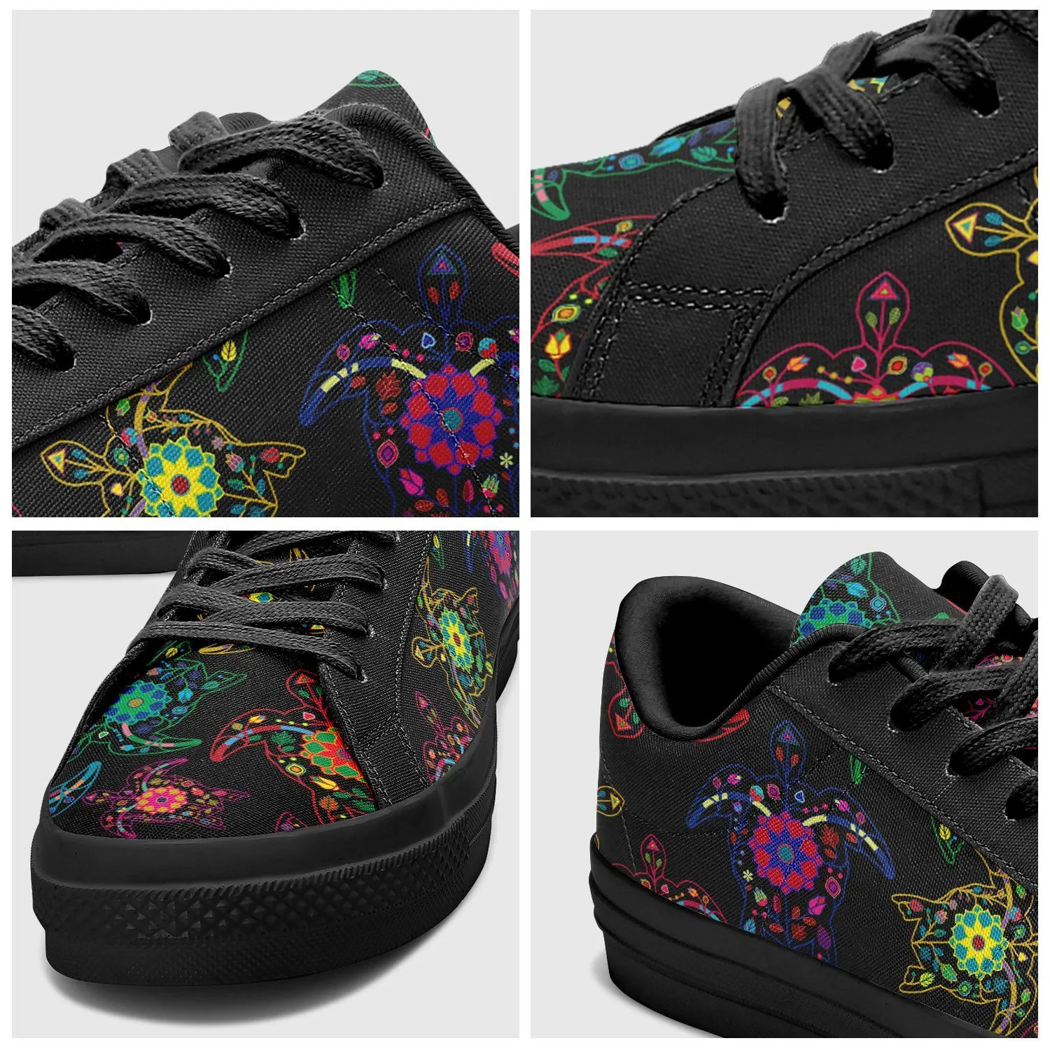 Neon Floral Turtles Aapisi Low Top Canvas Shoes Black Sole