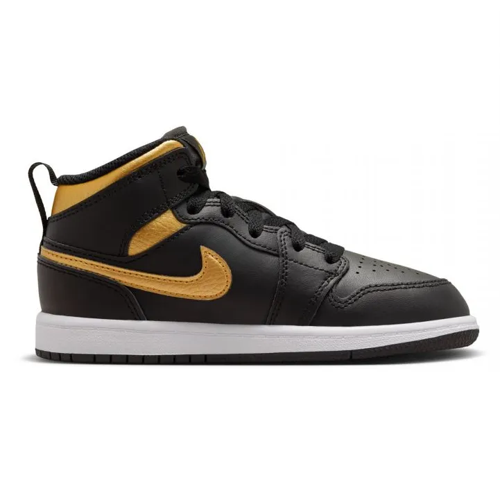 Nike Kid's Air Jordan 1 Mid PS  Shoes - Black / Metallic Gold