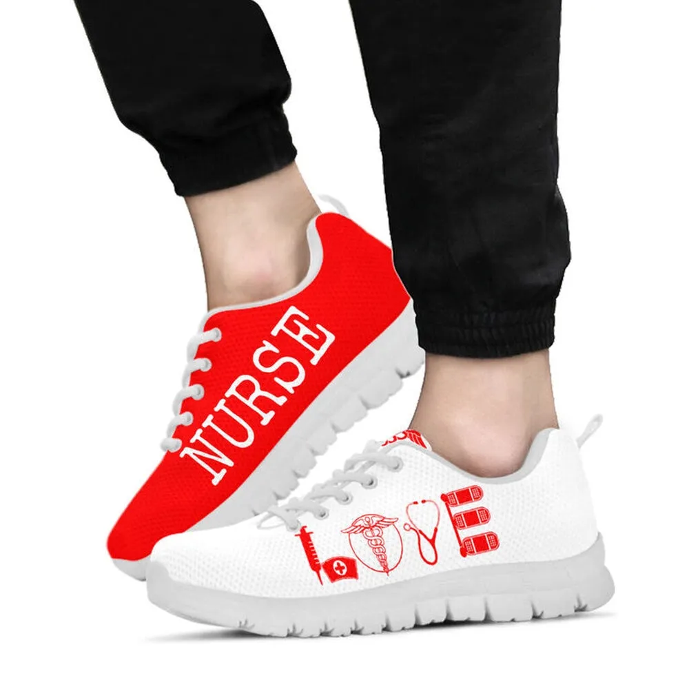 Nurse Sneaker, Nurse Love Red White Sneakers Shoes, Best Shoes For Nurses