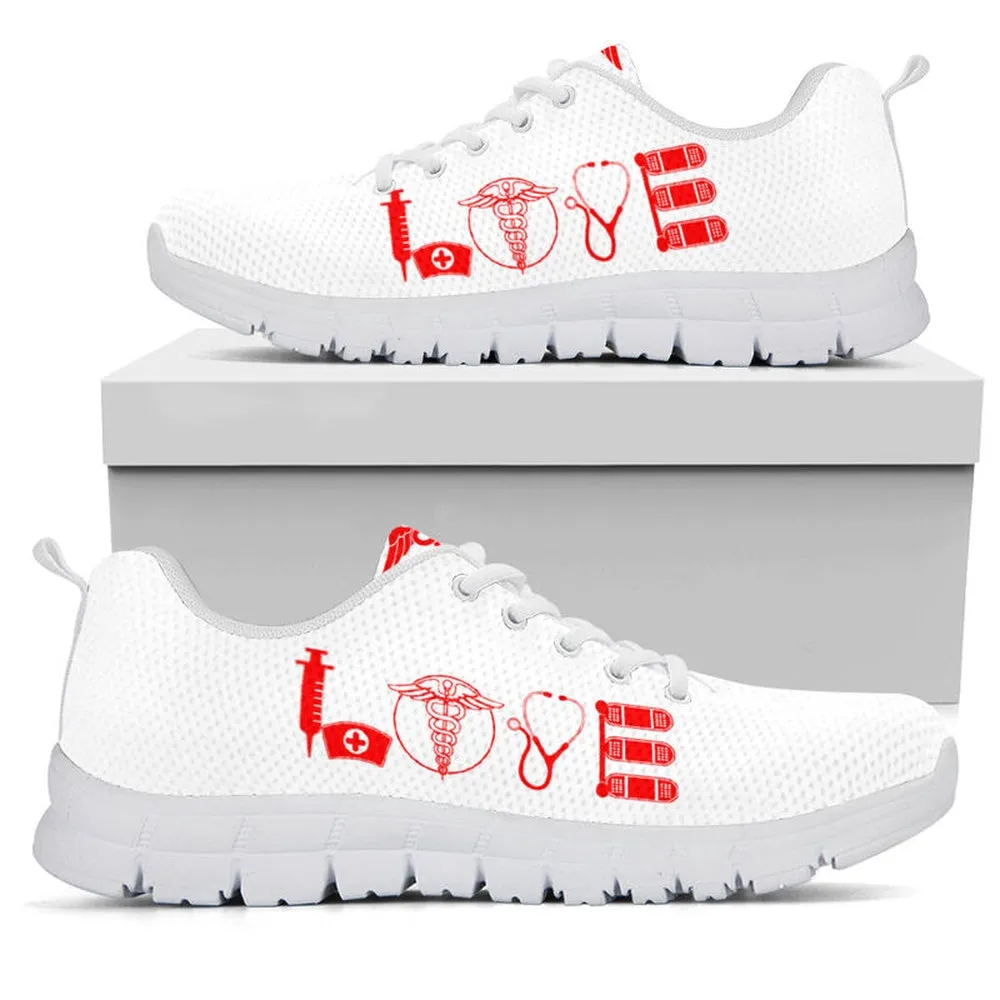 Nurse Sneaker, Nurse Love Red White Sneakers Shoes, Best Shoes For Nurses