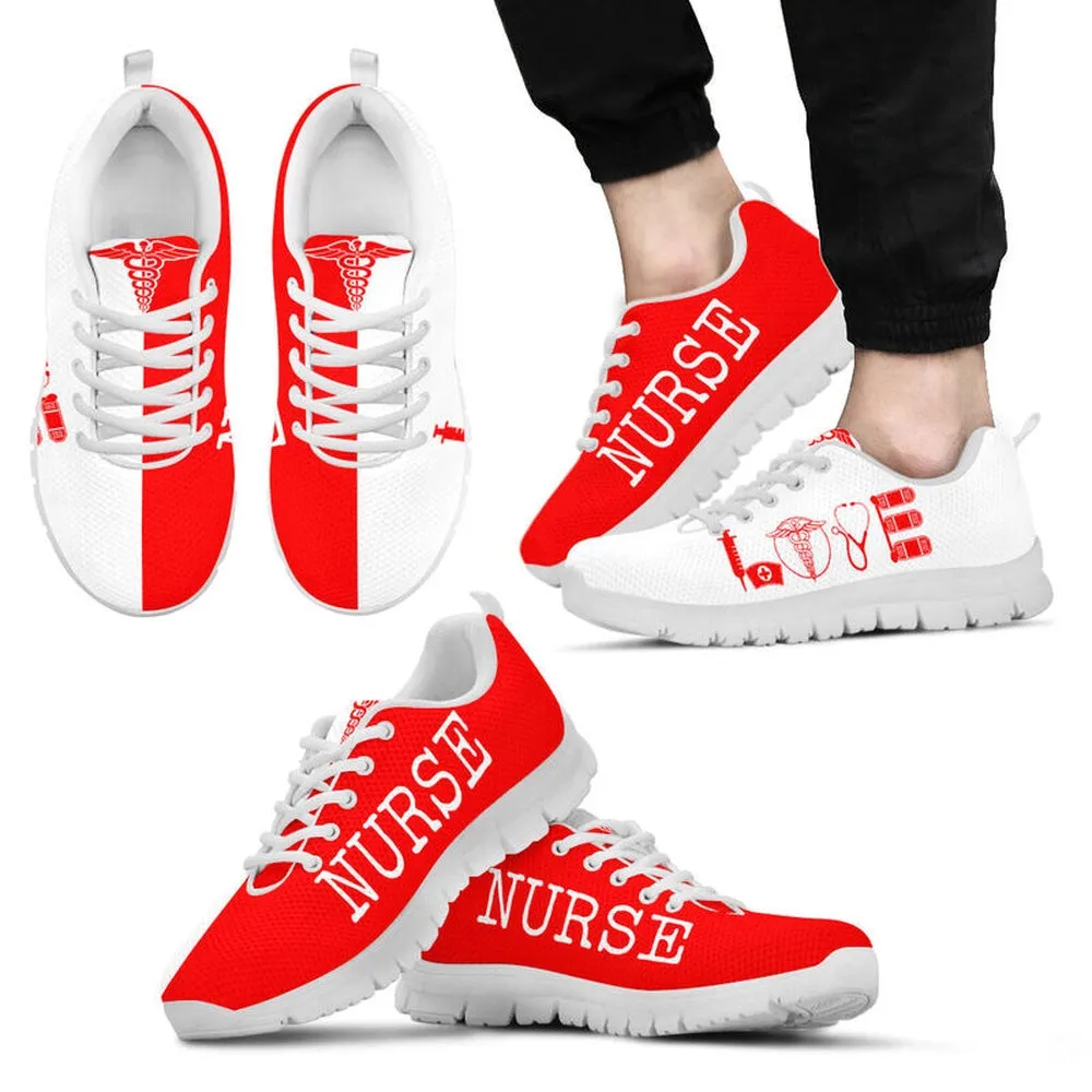 Nurse Sneaker, Nurse Love Red White Sneakers Shoes, Best Shoes For Nurses