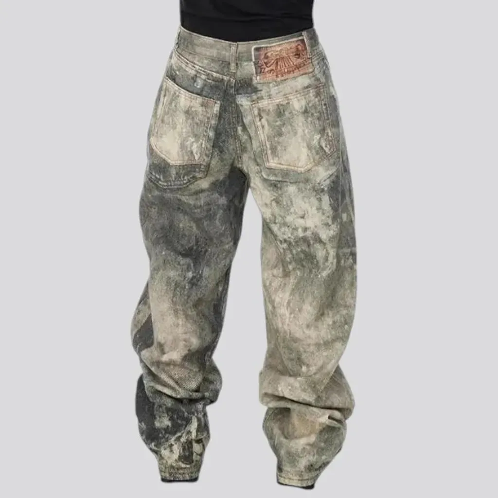 Painted pattern street style jeans for men