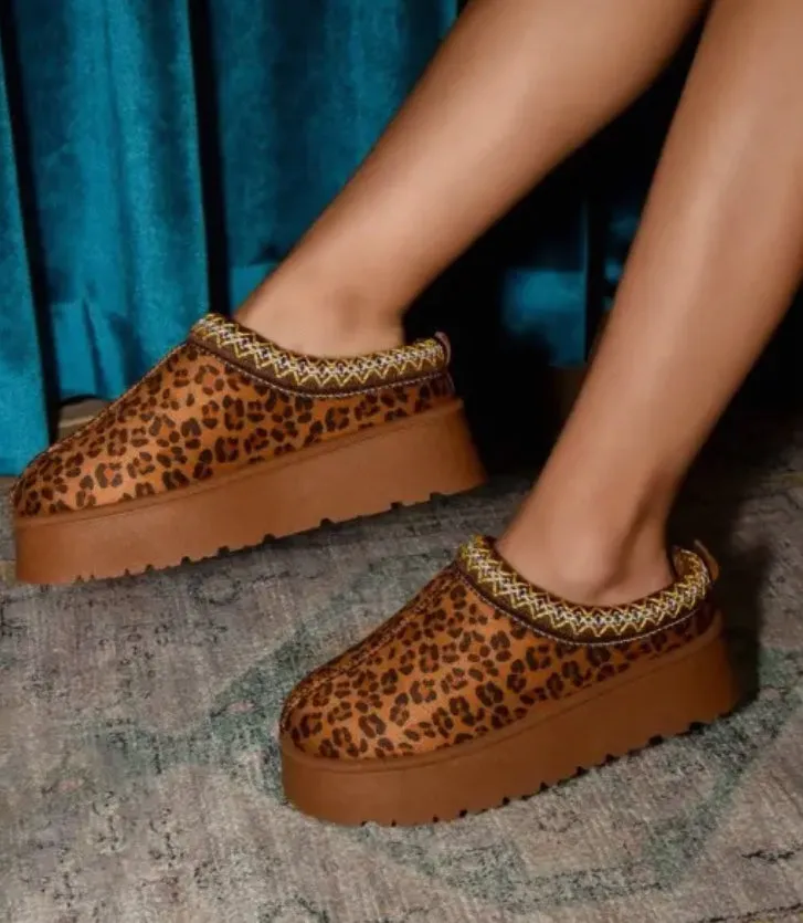 Platform Leopard Slip On Booties