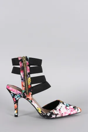 Qupid Floral Strappy Cuff Pointy Toe Pump