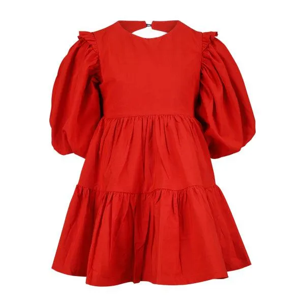 RED FLAIR COTTON GIRLS DRESS