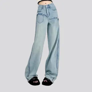 Retro layered wide fit jeans for women