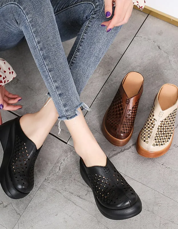 Retro Leather Summer Hollow Platform Slippers