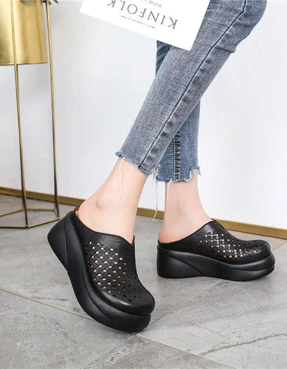 Retro Leather Summer Hollow Platform Slippers