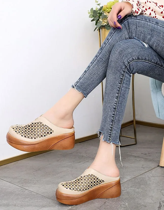 Retro Leather Summer Hollow Platform Slippers