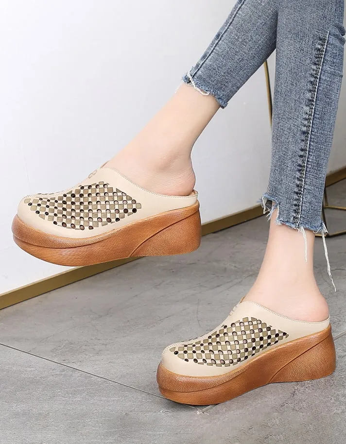 Retro Leather Summer Hollow Platform Slippers