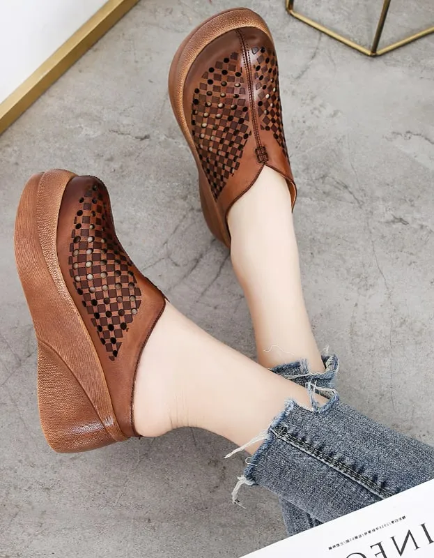 Retro Leather Summer Hollow Platform Slippers