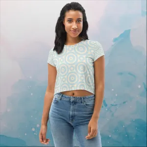 Robins Egg Blue Printed Target Circles Womens Crop Tee