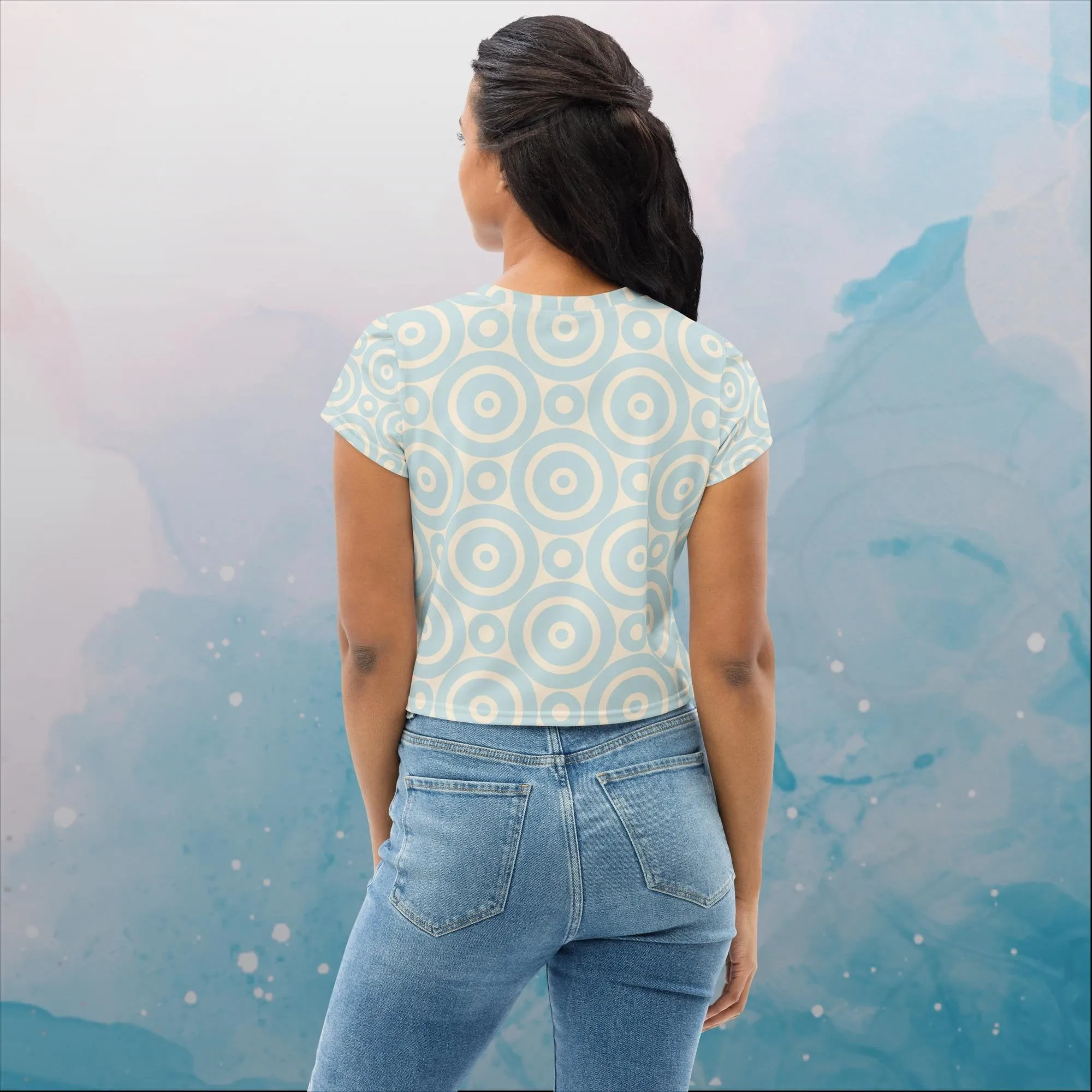 Robins Egg Blue Printed Target Circles Womens Crop Tee