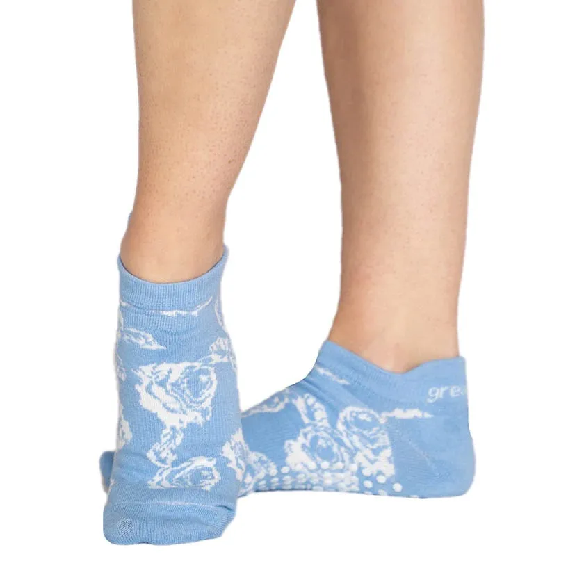 Rose Tab Back Sport Grip Sock - Blue (Barre / Pilates)