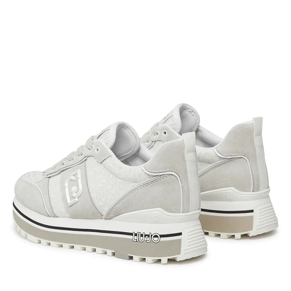 Scarpe Donna LIU JO Sneakers Platform Maxi Wonder 71 in Suede e Tessuto Logato Bianco