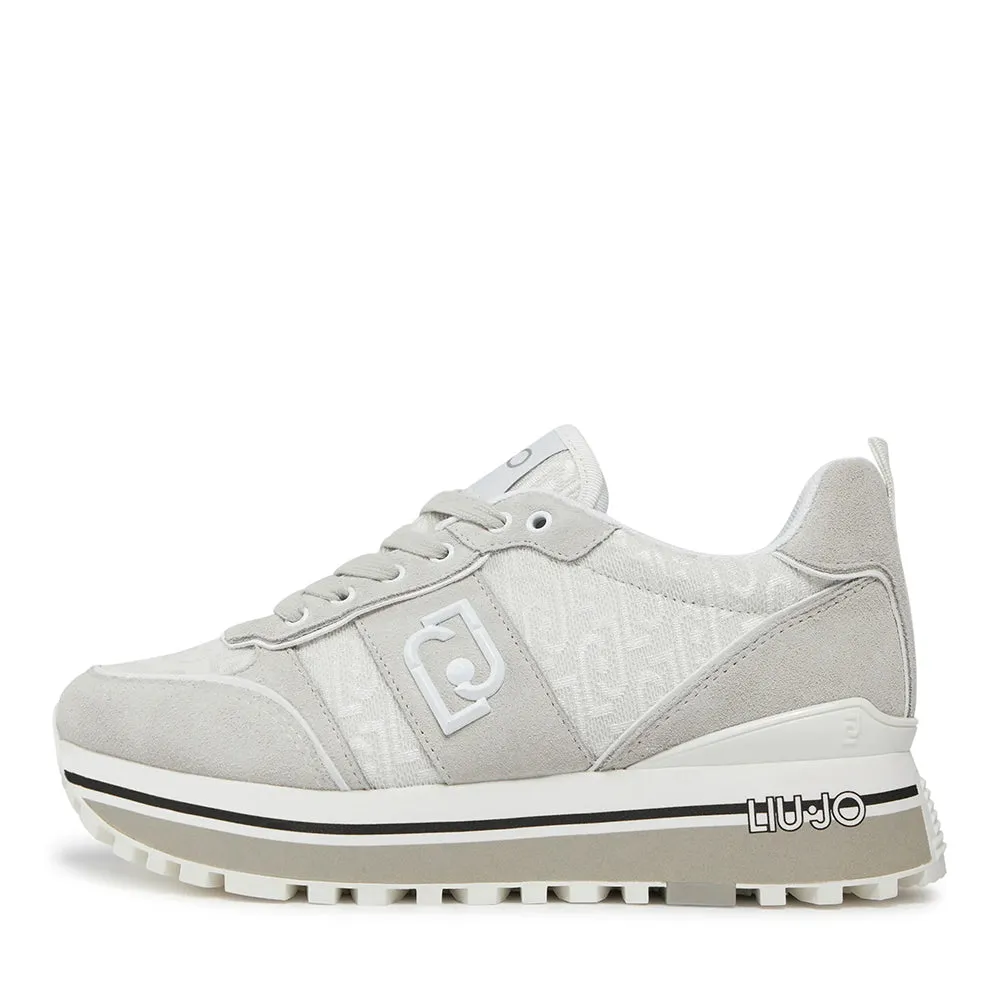 Scarpe Donna LIU JO Sneakers Platform Maxi Wonder 71 in Suede e Tessuto Logato Bianco