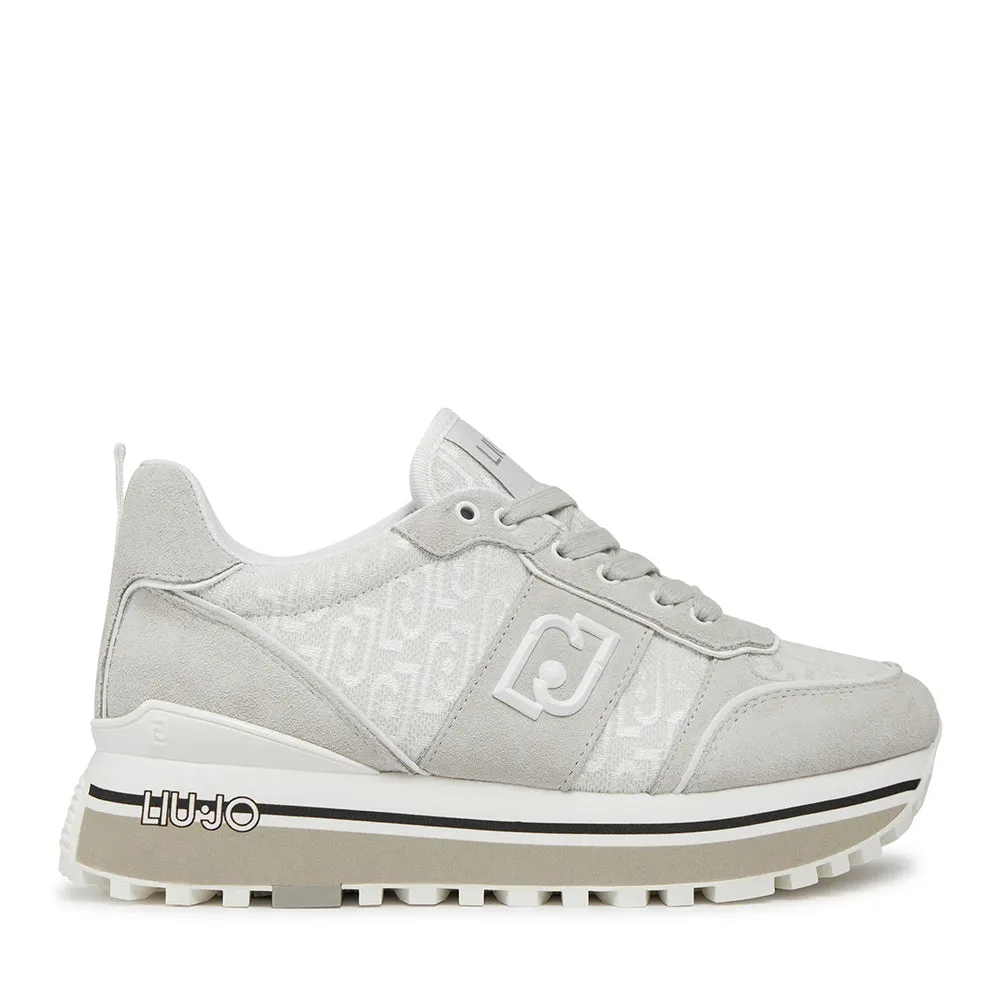 Scarpe Donna LIU JO Sneakers Platform Maxi Wonder 71 in Suede e Tessuto Logato Bianco