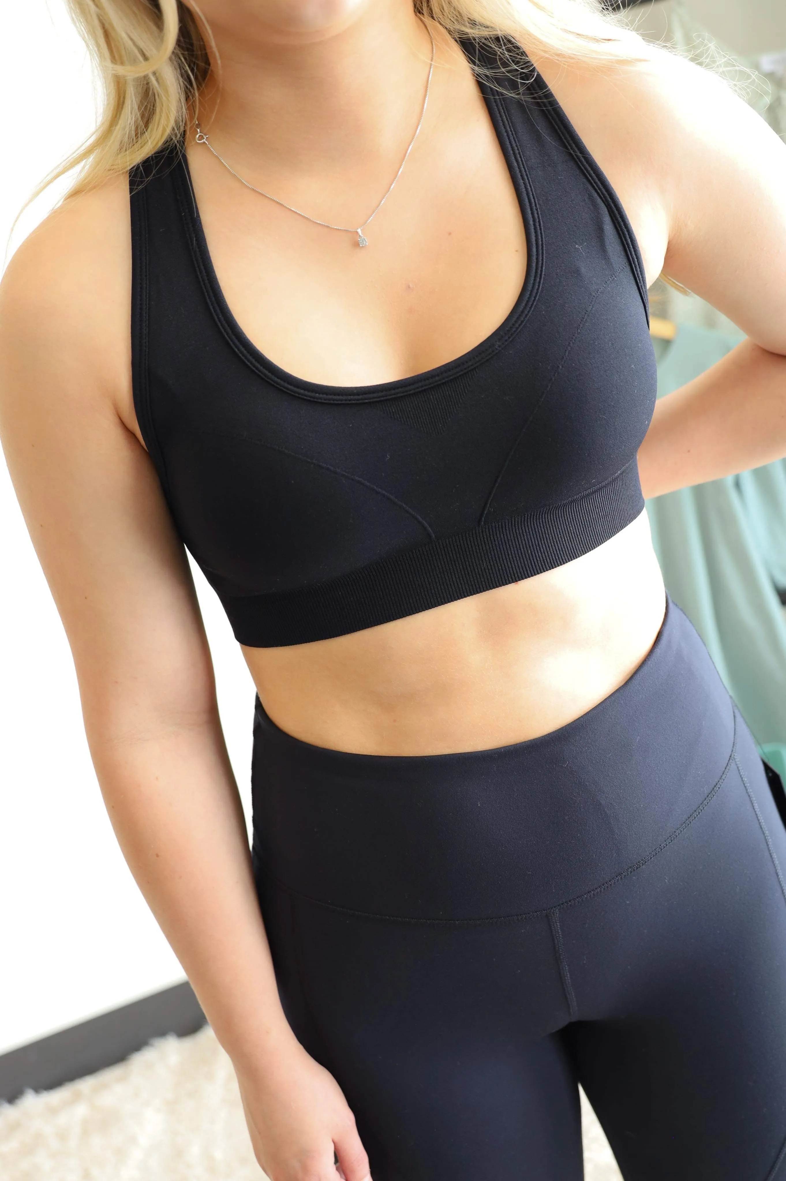 Seamless Racerback Essential Athleisure Bra- Black