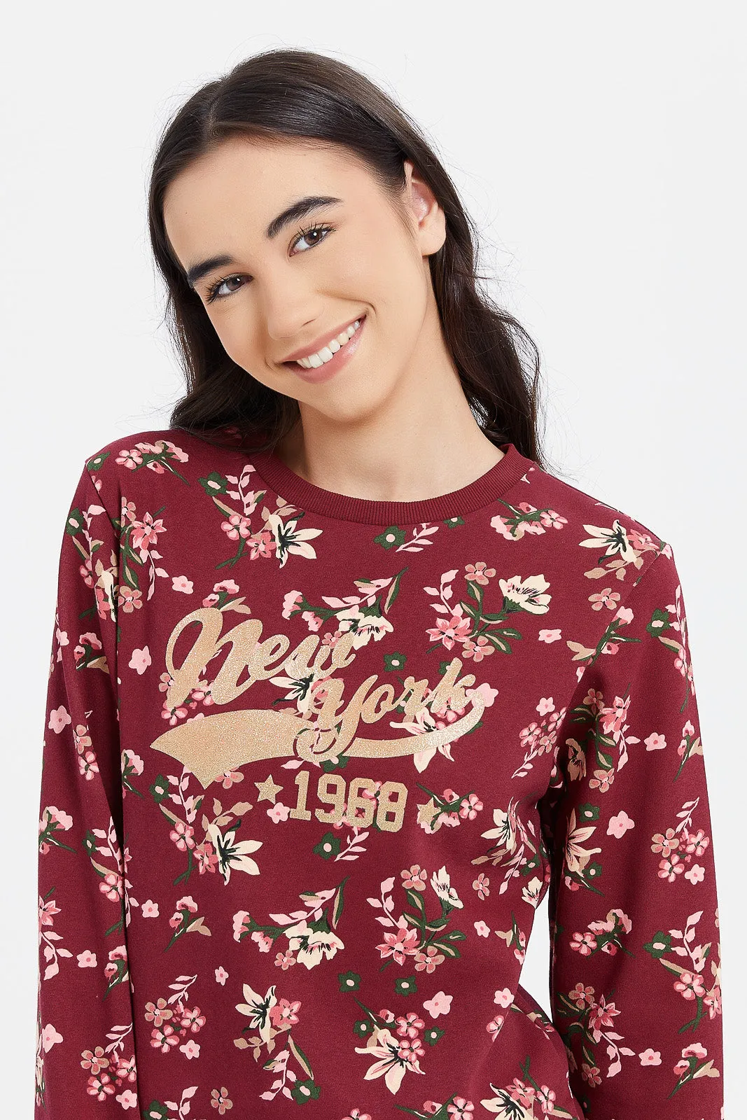 Senior Girls Burgundy Floral Sweatshirts