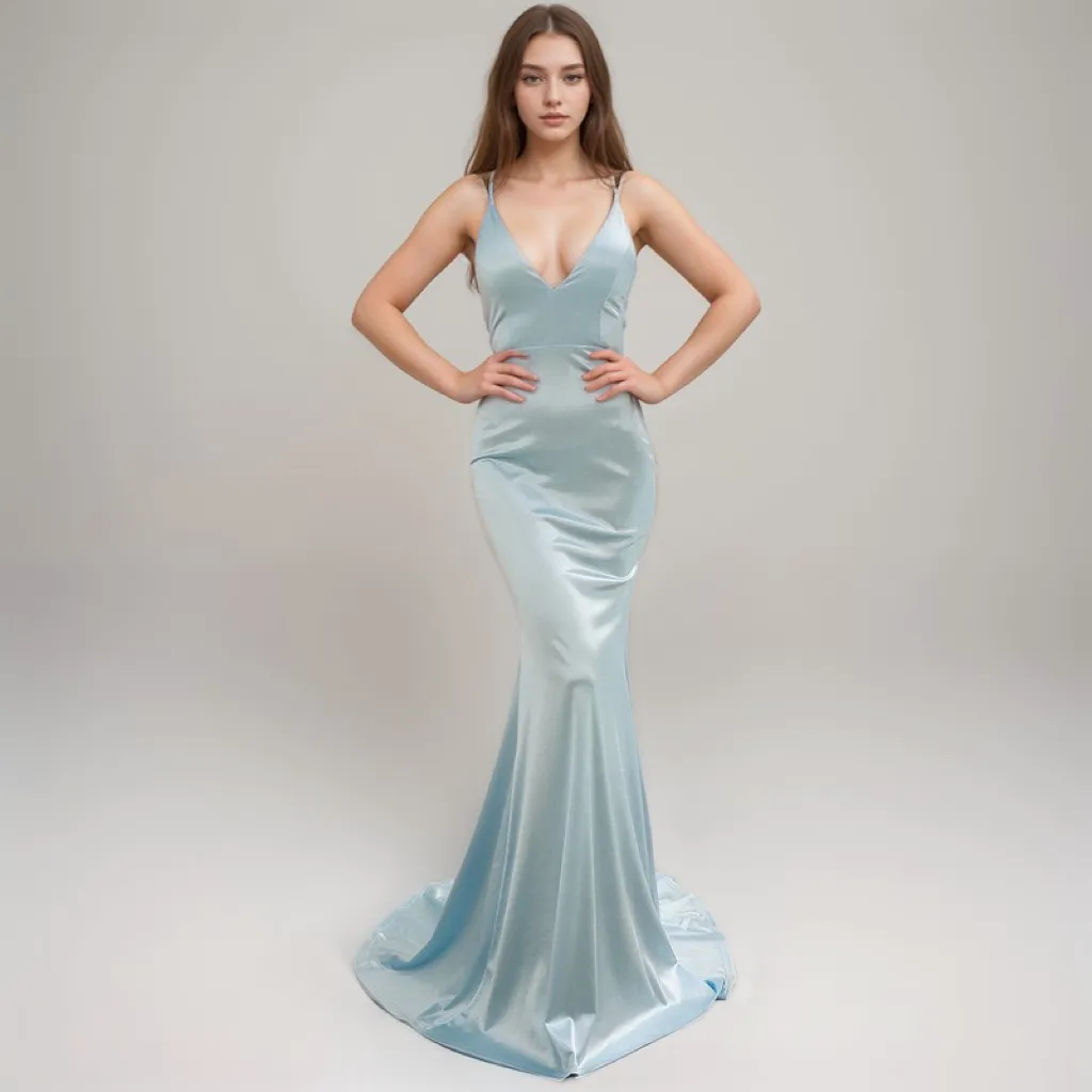 Sexy Deep V neck tie back mermaid silky satin prom dress