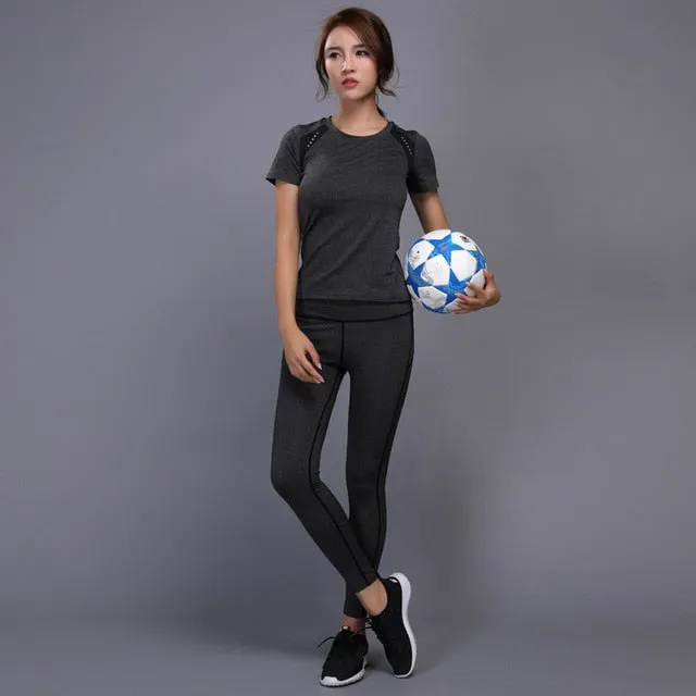 Sexy Yoga Set sports wear for women gym TShirt   Pants Breathable Gym Workout Clothes Compressed Yoga Leggings Sport Suit