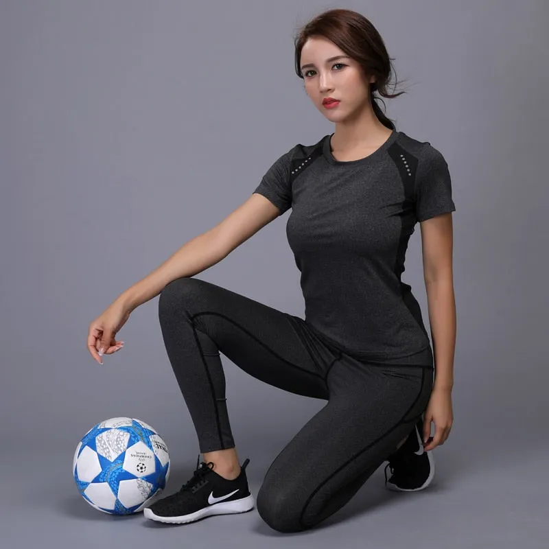 Sexy Yoga Set sports wear for women gym TShirt   Pants Breathable Gym Workout Clothes Compressed Yoga Leggings Sport Suit