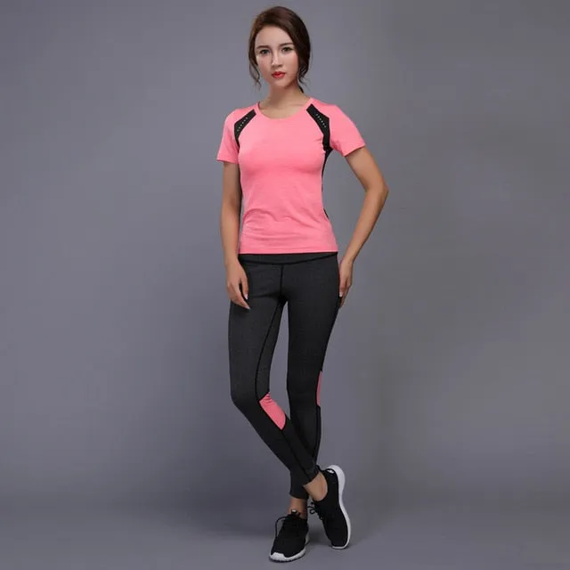 Sexy Yoga Set sports wear for women gym TShirt   Pants Breathable Gym Workout Clothes Compressed Yoga Leggings Sport Suit