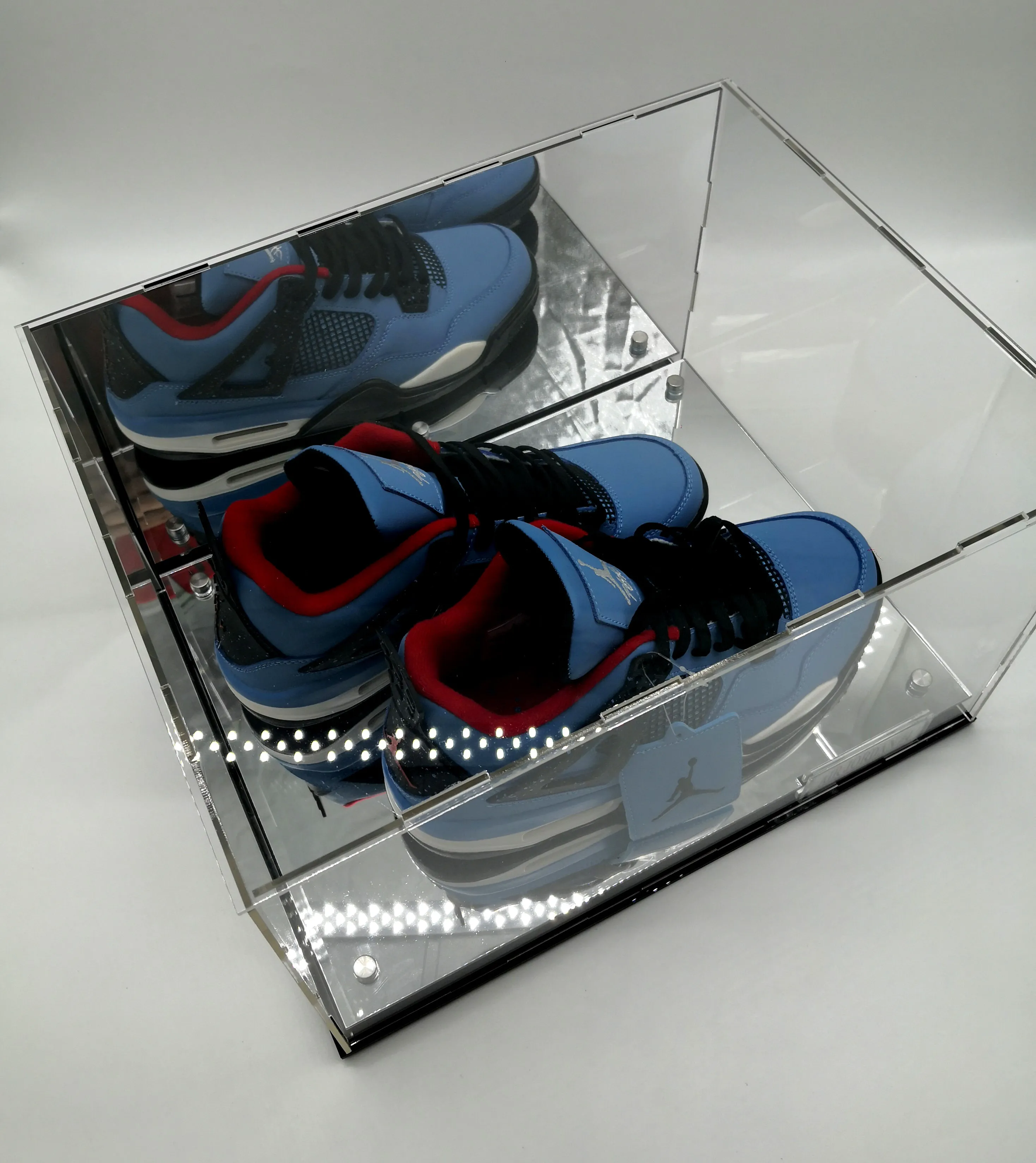 Shoes Sneakers Acrylic Display Case Showcase Box Clear UV Protection Mirror Riser (2 Shoes)