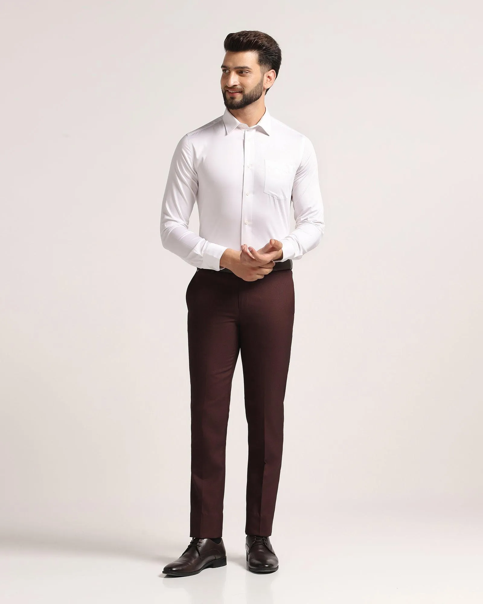 Slim fit B-91 Formal Wine Textured Trouser - Flake