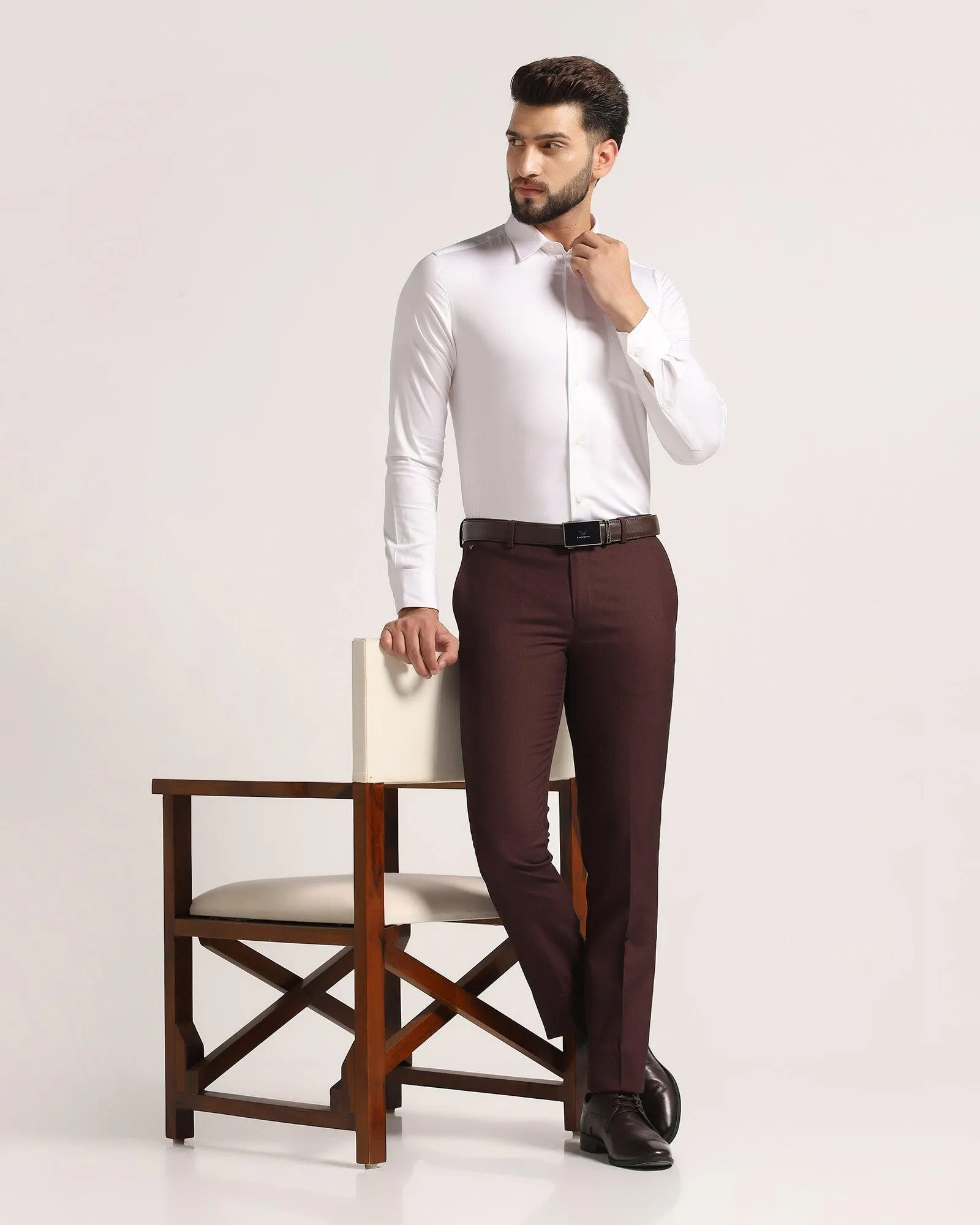 Slim fit B-91 Formal Wine Textured Trouser - Flake