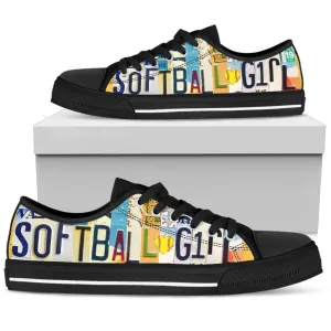 Softball Girl Low Top Shoes Black