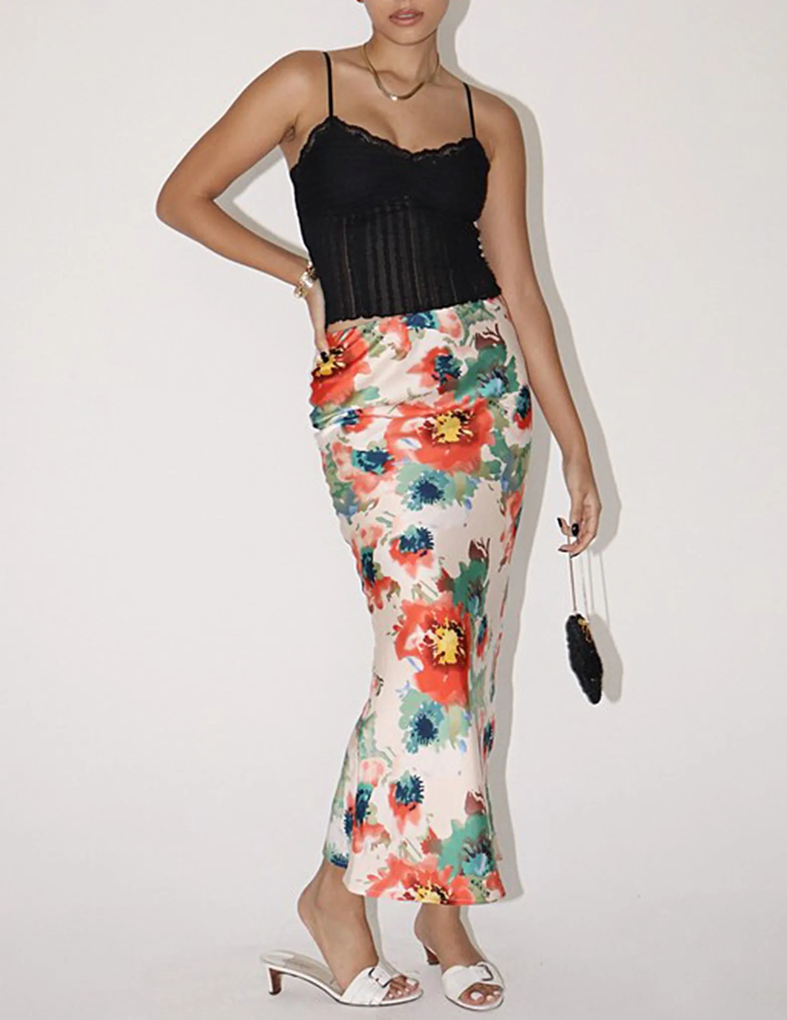 Soleil Long Floral Satin Skirt