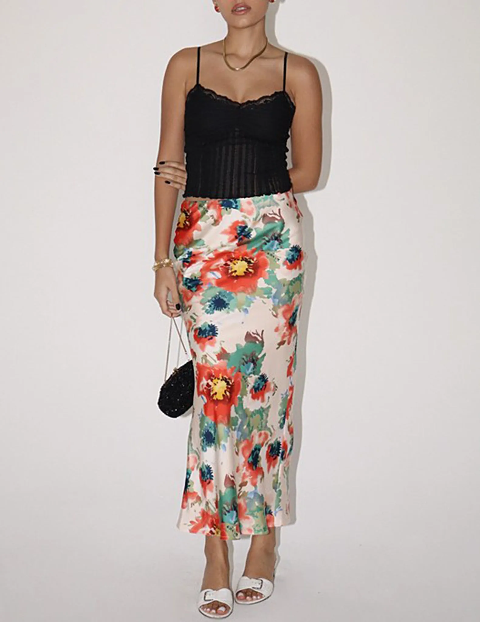 Soleil Long Floral Satin Skirt