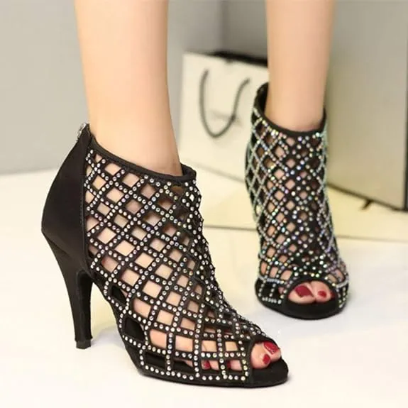 Sparkly Dance Shoes Black Rhinestone Dance Boots