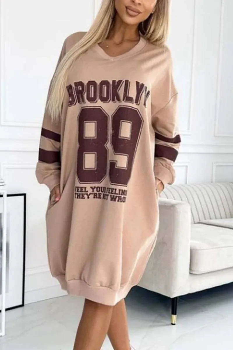 Sports Lettering Print Sweatshirt Dress