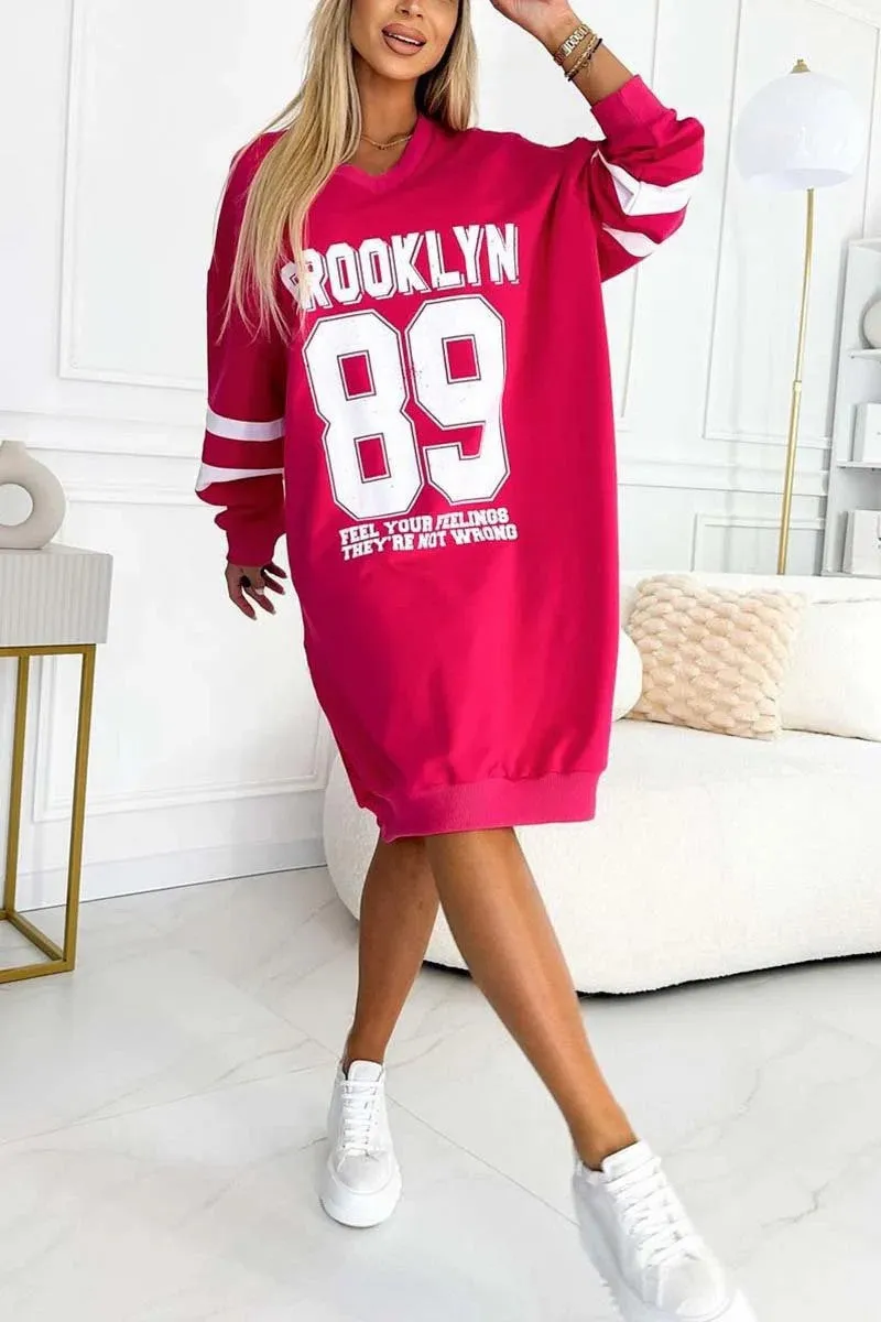 Sports Lettering Print Sweatshirt Dress