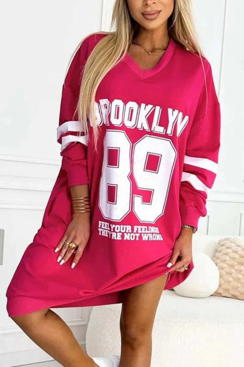 Sports Lettering Print Sweatshirt Dress