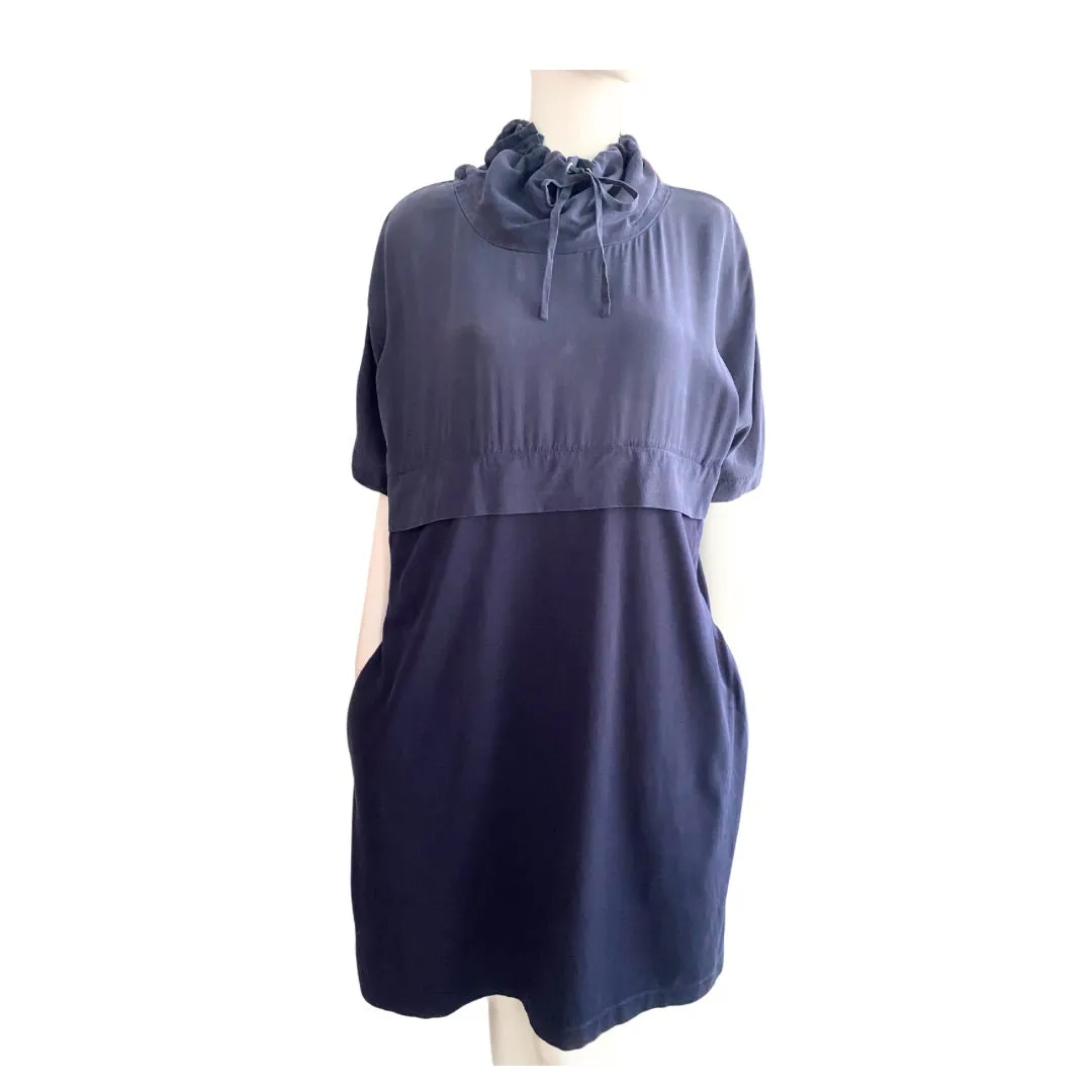 Sporty Silk Mix Tunic Dress Navy SIZE M