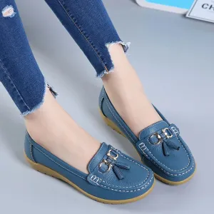 Spring Summer Breathable Casual Loafers For Women Platform Leather Comfort Wedge Moccasins Ladies Vulcanized Sneakers 44