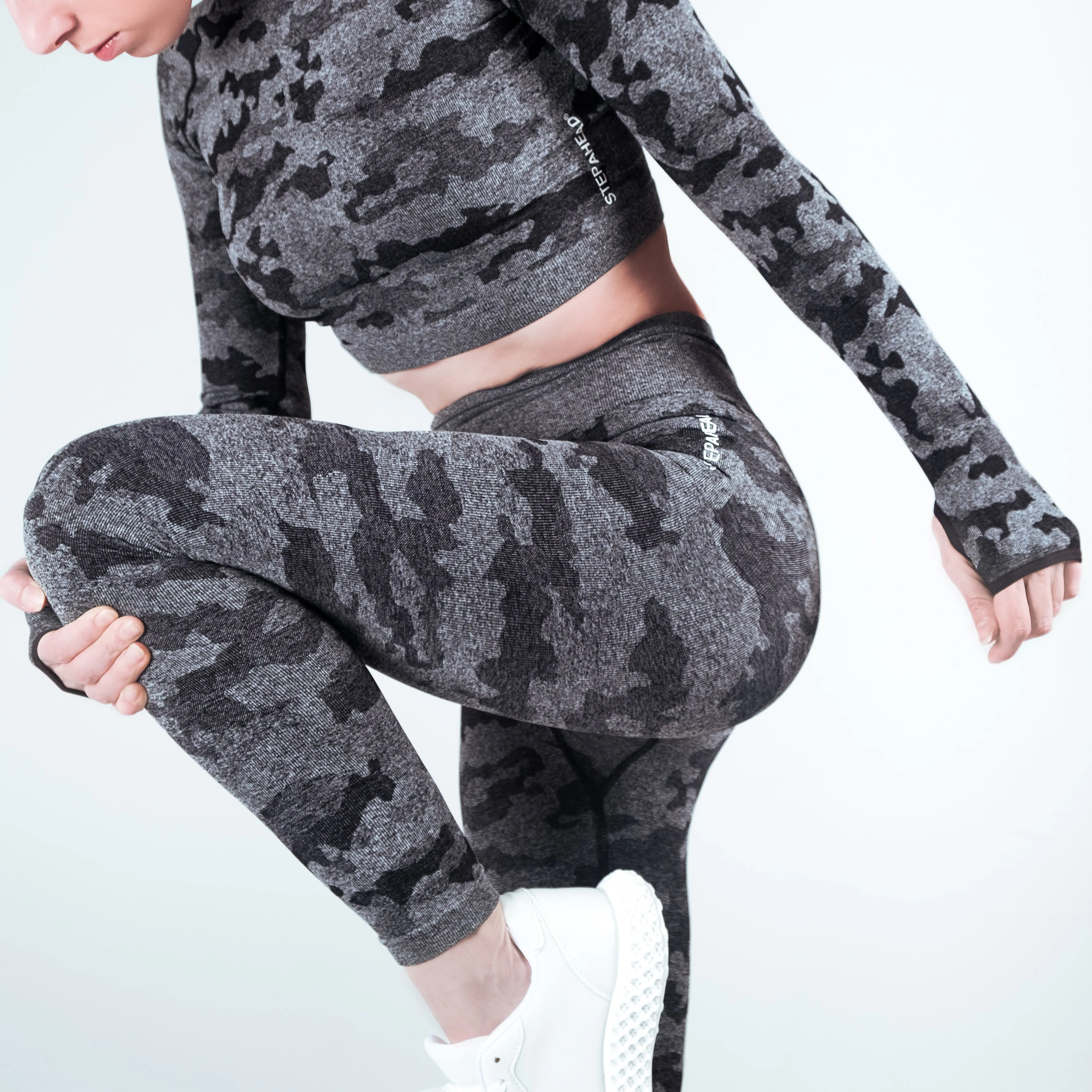 Step Ahead Camo Seamless Two Piece Fitness Black Set