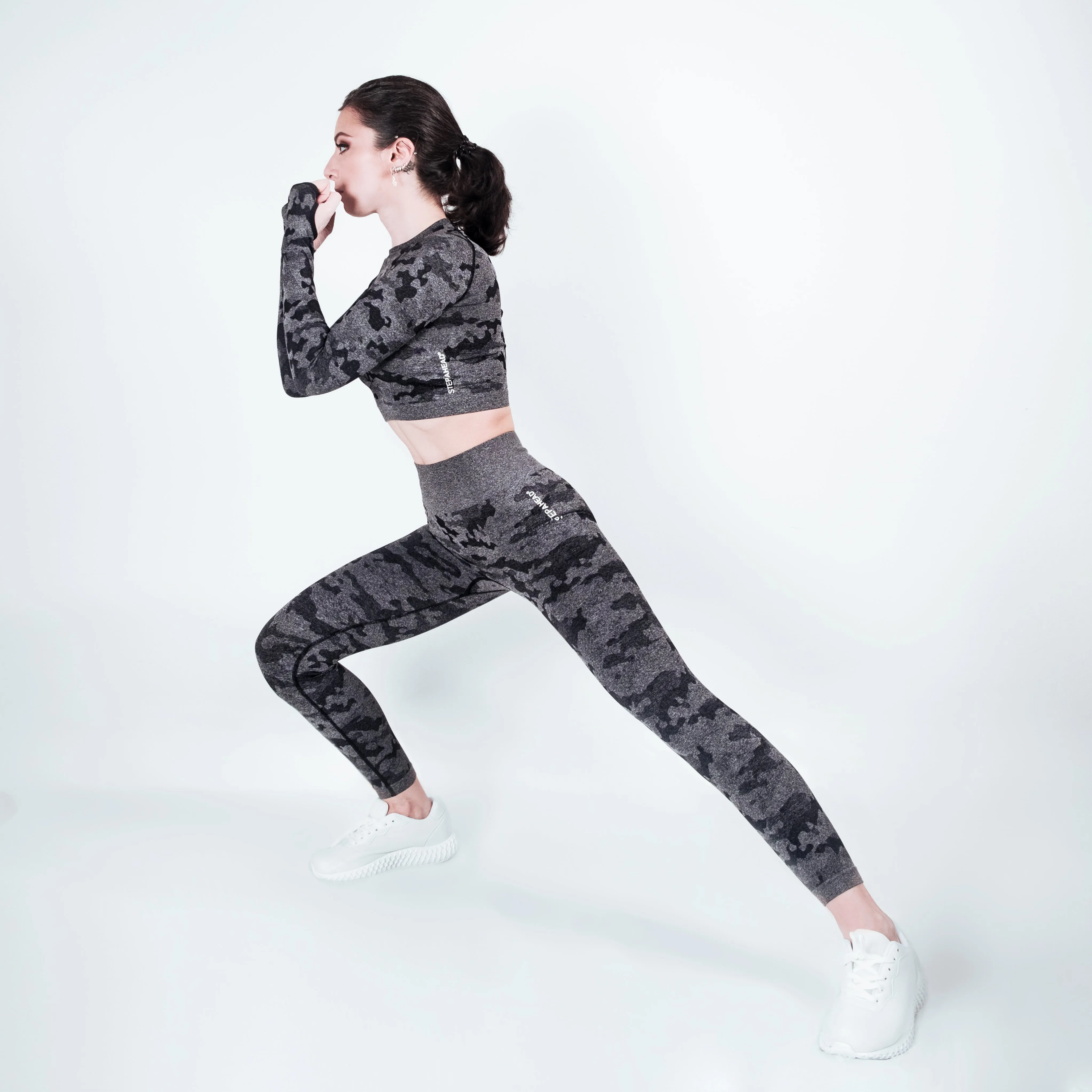 Step Ahead Camo Seamless Two Piece Fitness Black Set