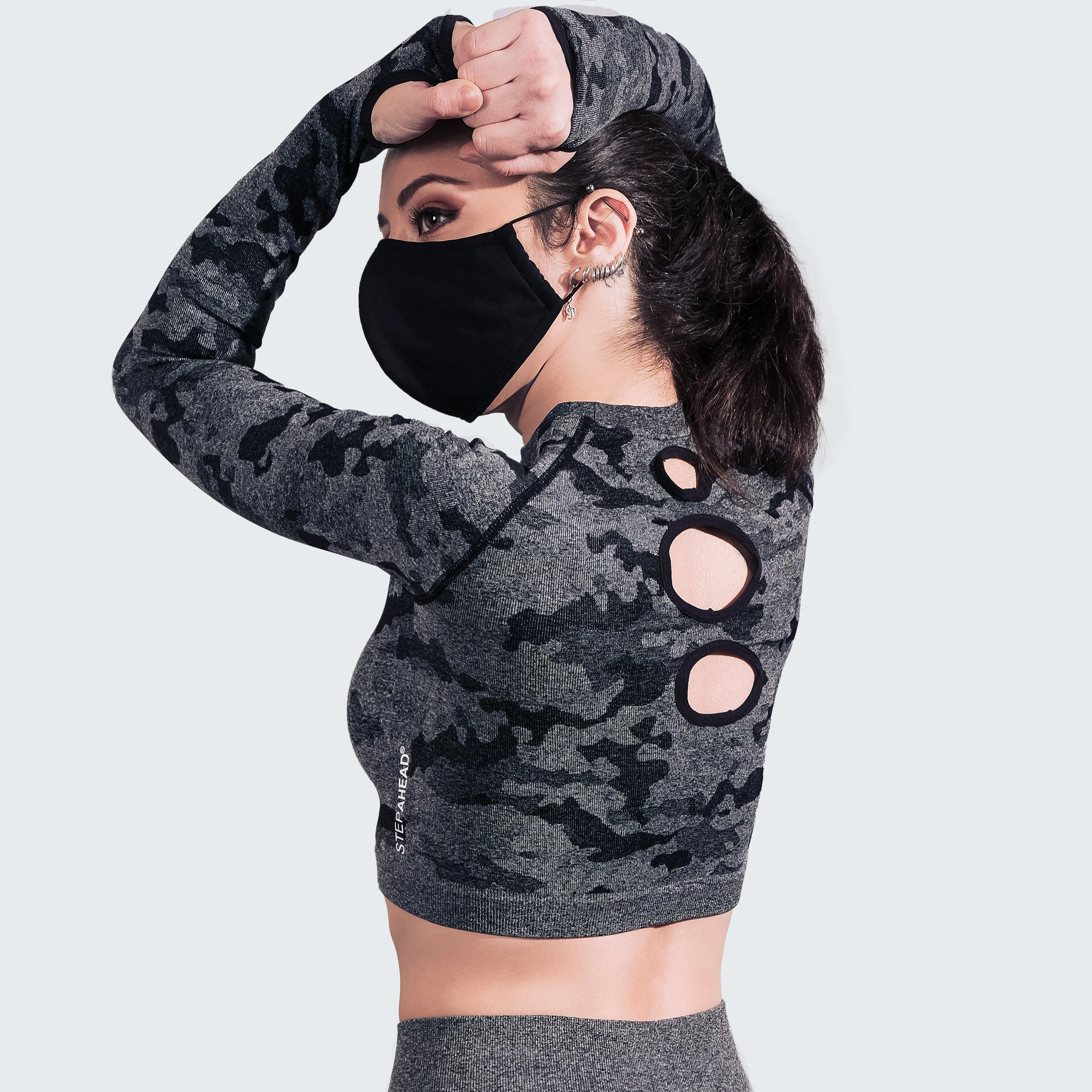 Step Ahead Camo Seamless Two Piece Fitness Black Set