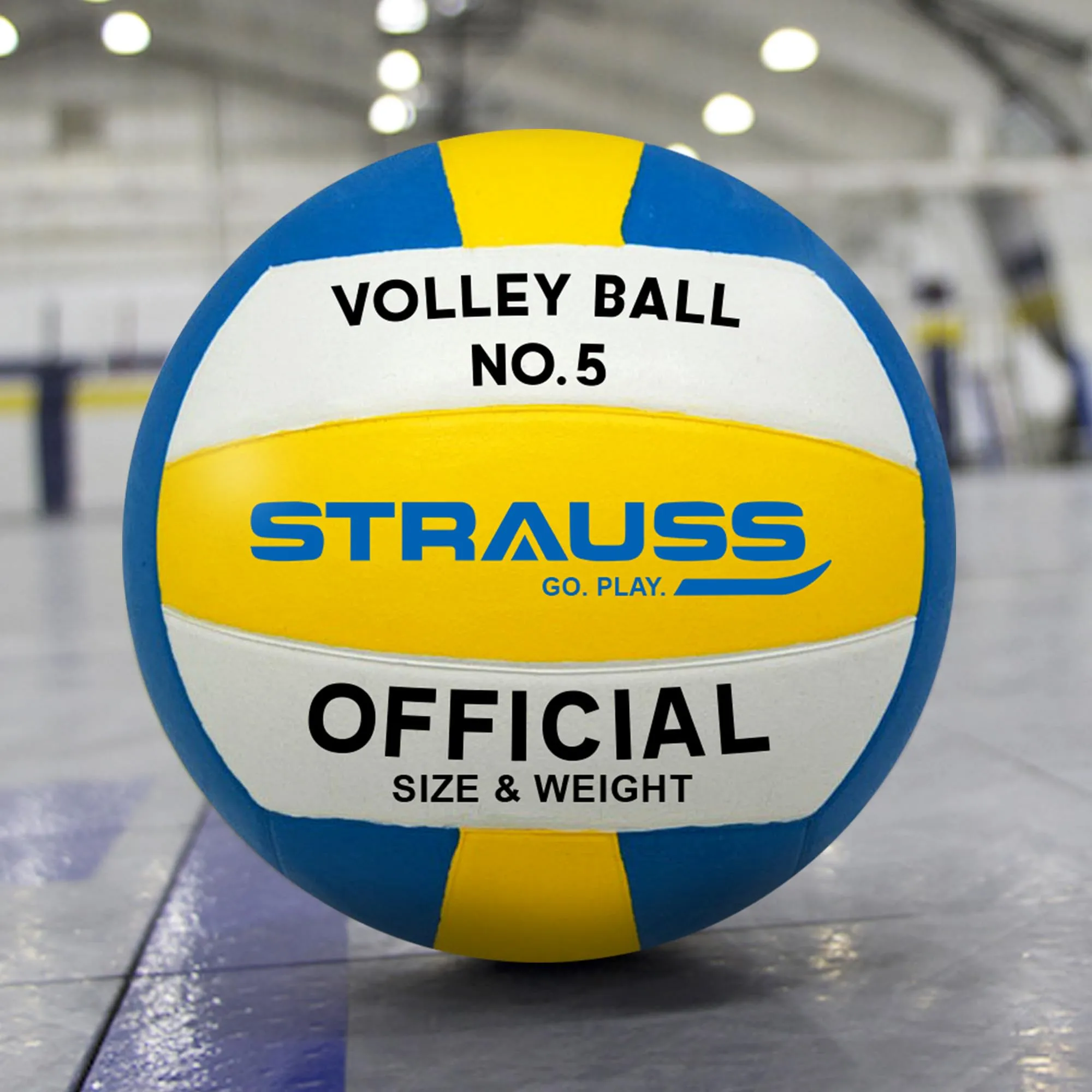 STRAUSS Sports Volleyball Size 5 Soft Ball | Men All Age Group | Indoor Outdoor | Tournament Quality - Yellow Grey Blue