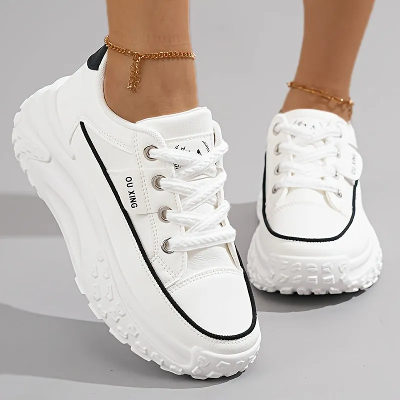 Stylish Women's Solid Color Lace Up Sneakers - Soft, Breathable, and Comfortable Platform Walking Shoes with Low-Top Design, Versatile Style, and Cushioned Insoles for Daily Wear