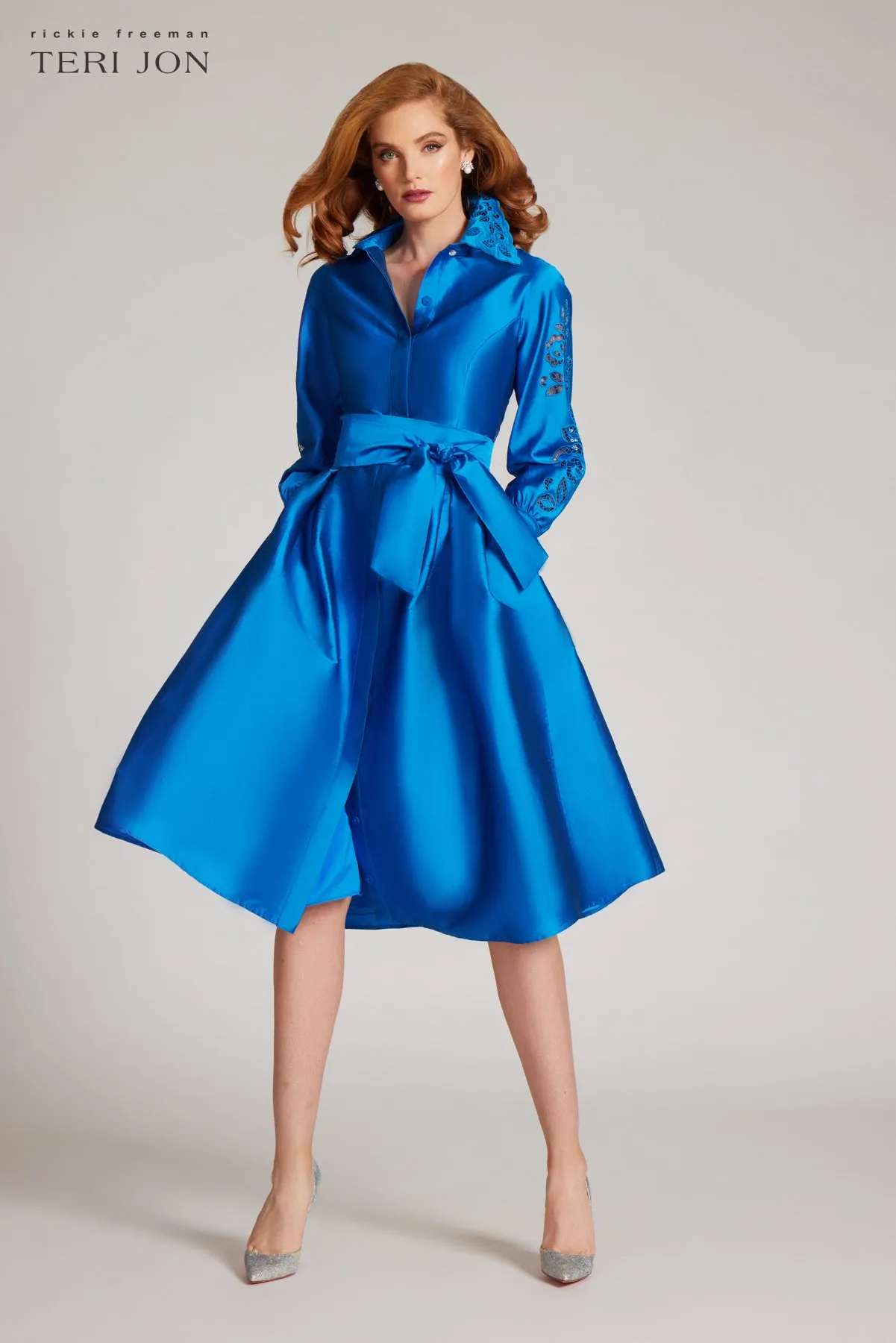 Taffeta Eyelet Collar and Sleeve Shirt Dress