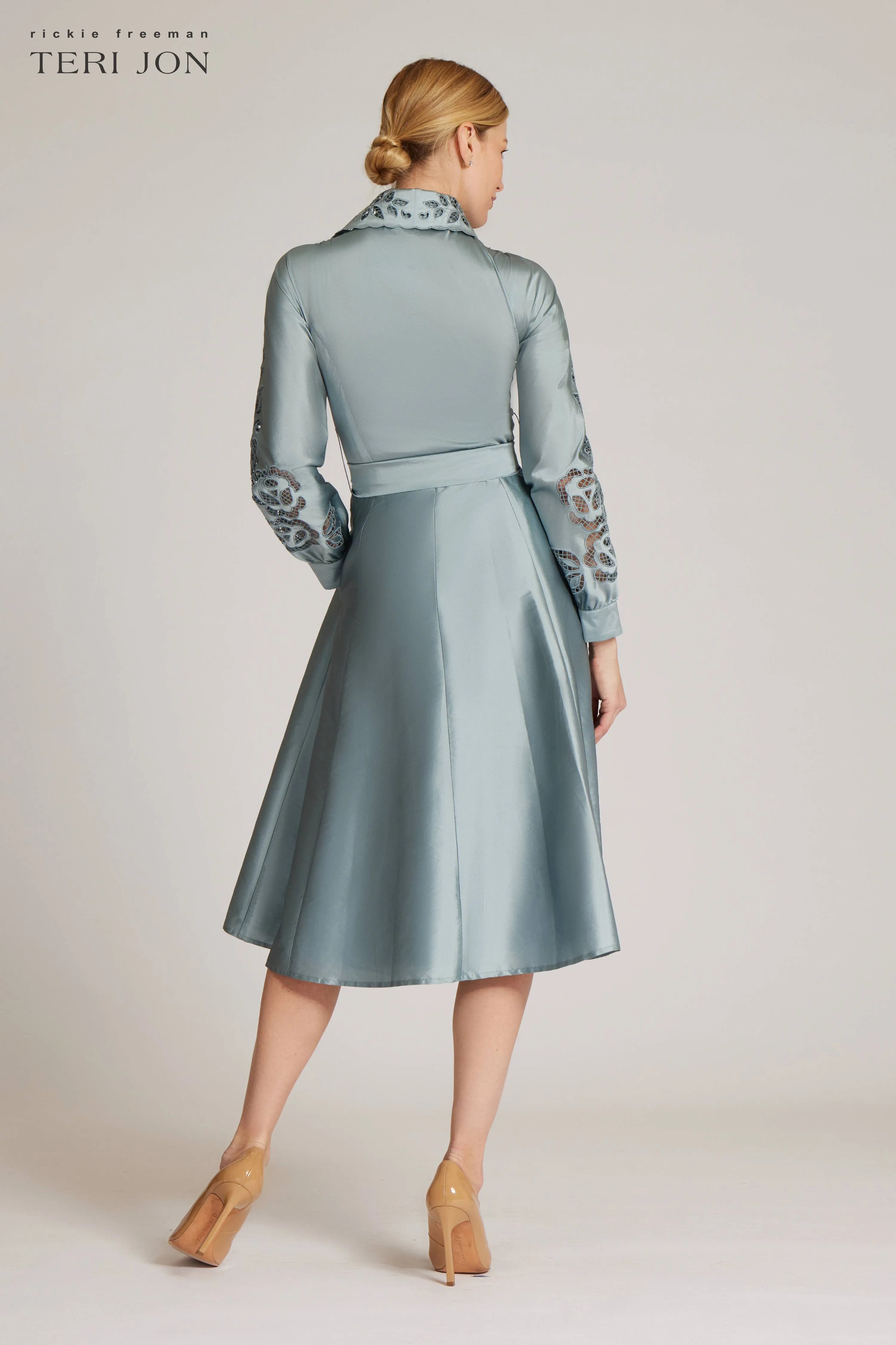 Taffeta Eyelet Collar and Sleeve Shirt Dress