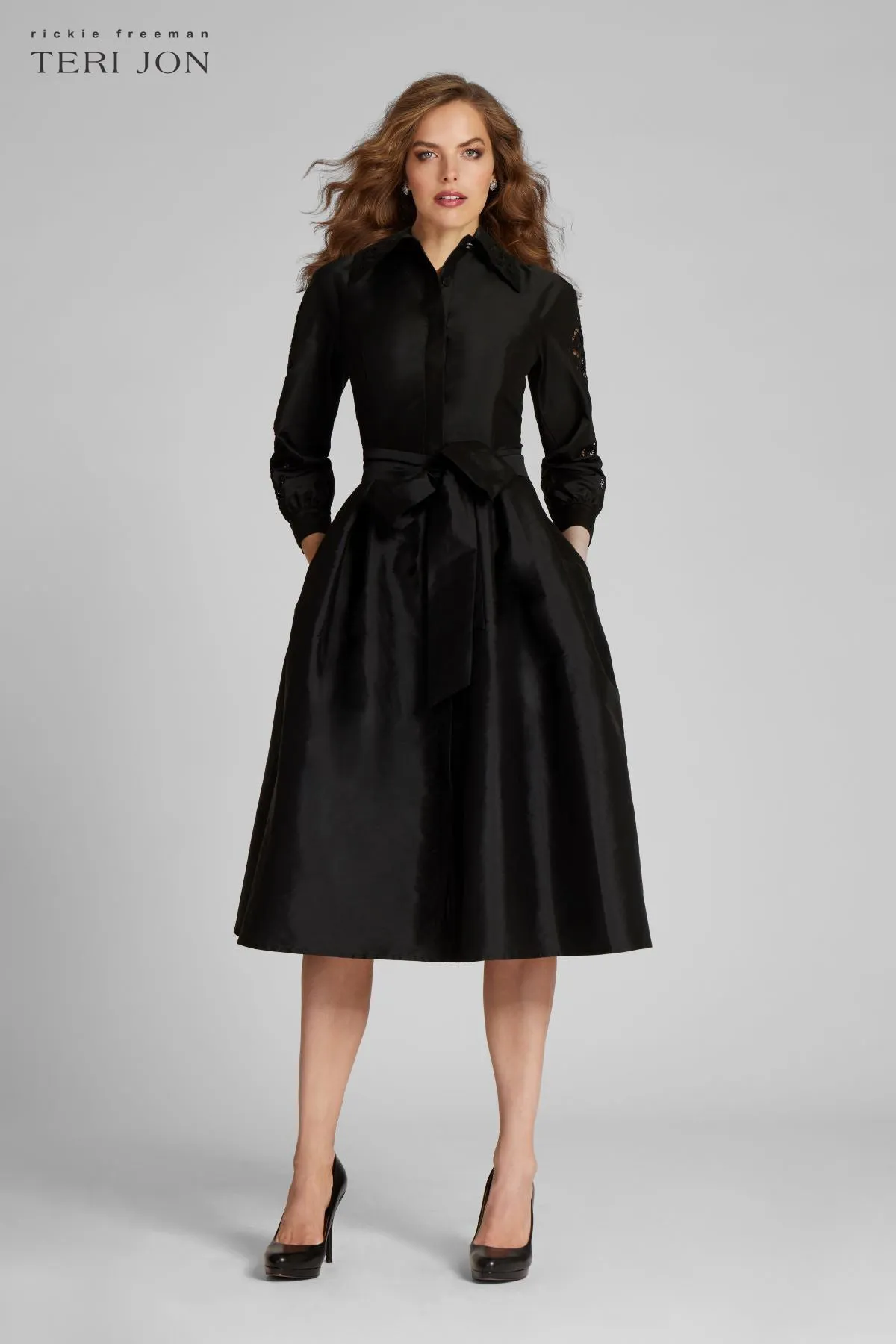 Taffeta Eyelet Collar and Sleeve Shirt Dress