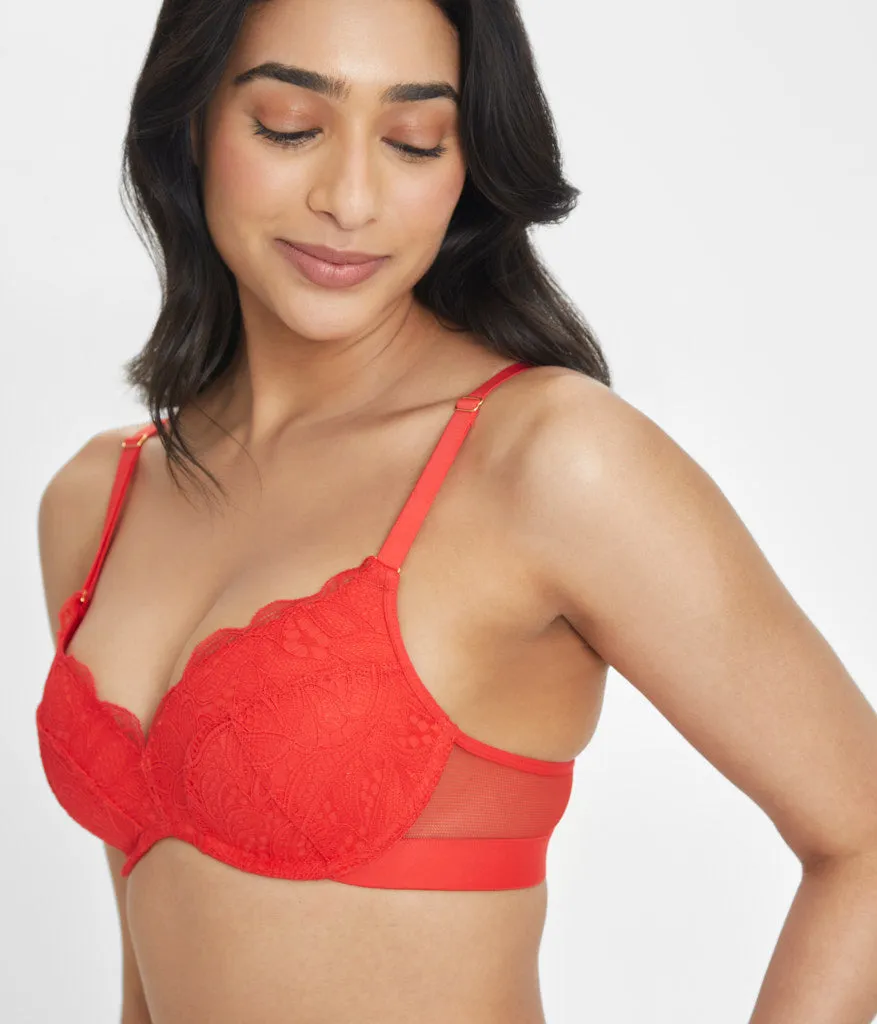 The Lace No-Wire Push-Up: Tomato Red